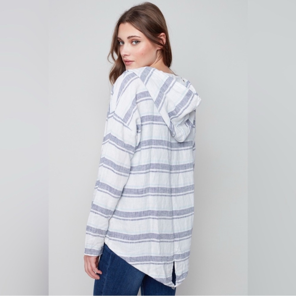 Charlie B 100% linen Hooded Duster With Roll Up Sleeve Women’s size Small - Picture 3 of 12